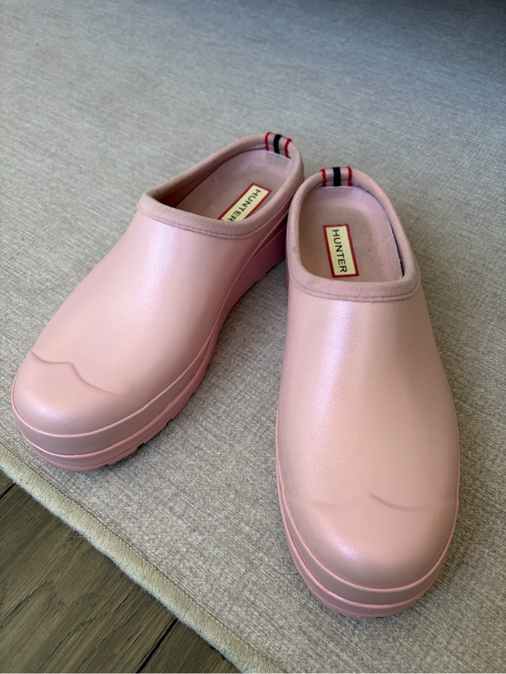 Hunter Gorpcore Streeywear Shiny Pink Slip-On waterproof Rain Clogs, UK 6 - Picture 5 of 13